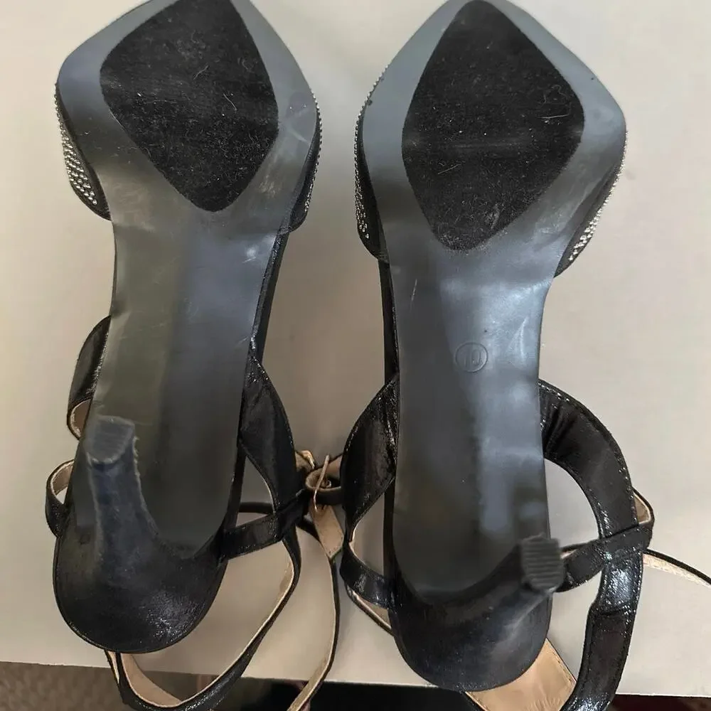 Liliana Womens Size‎ 10 Heels Pumps Stiletto Black Rhinestones Ankle Strap - Picture 13 of 13